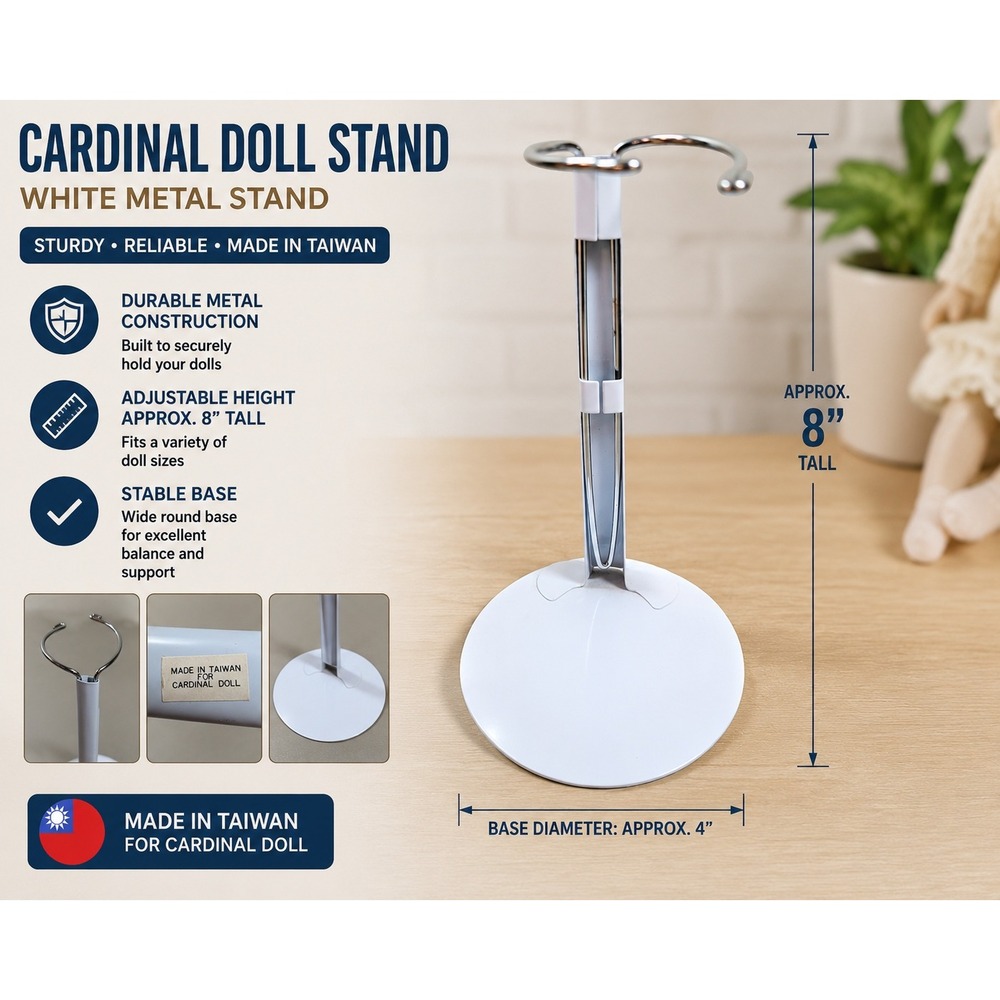 Cardinal Doll White Metal Display Stand Adjustable Waist Holder 7.5 Inch Vintage